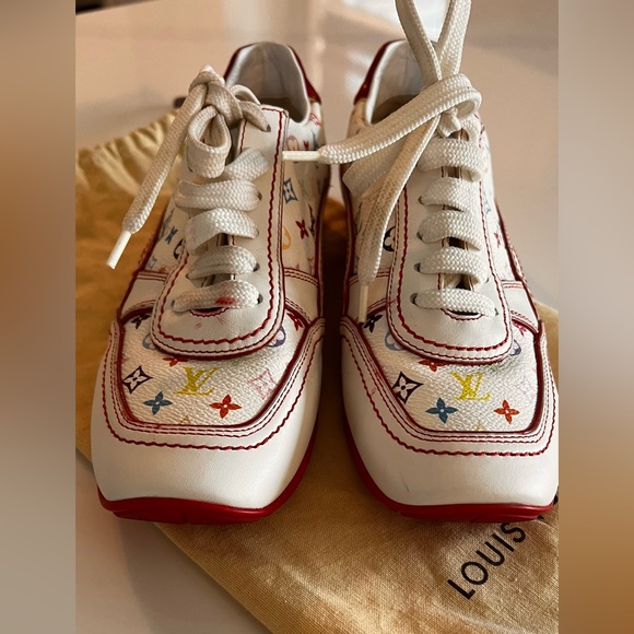 Louis Vuitton White and Red Monogram Sneakers - Picture 9 of 13